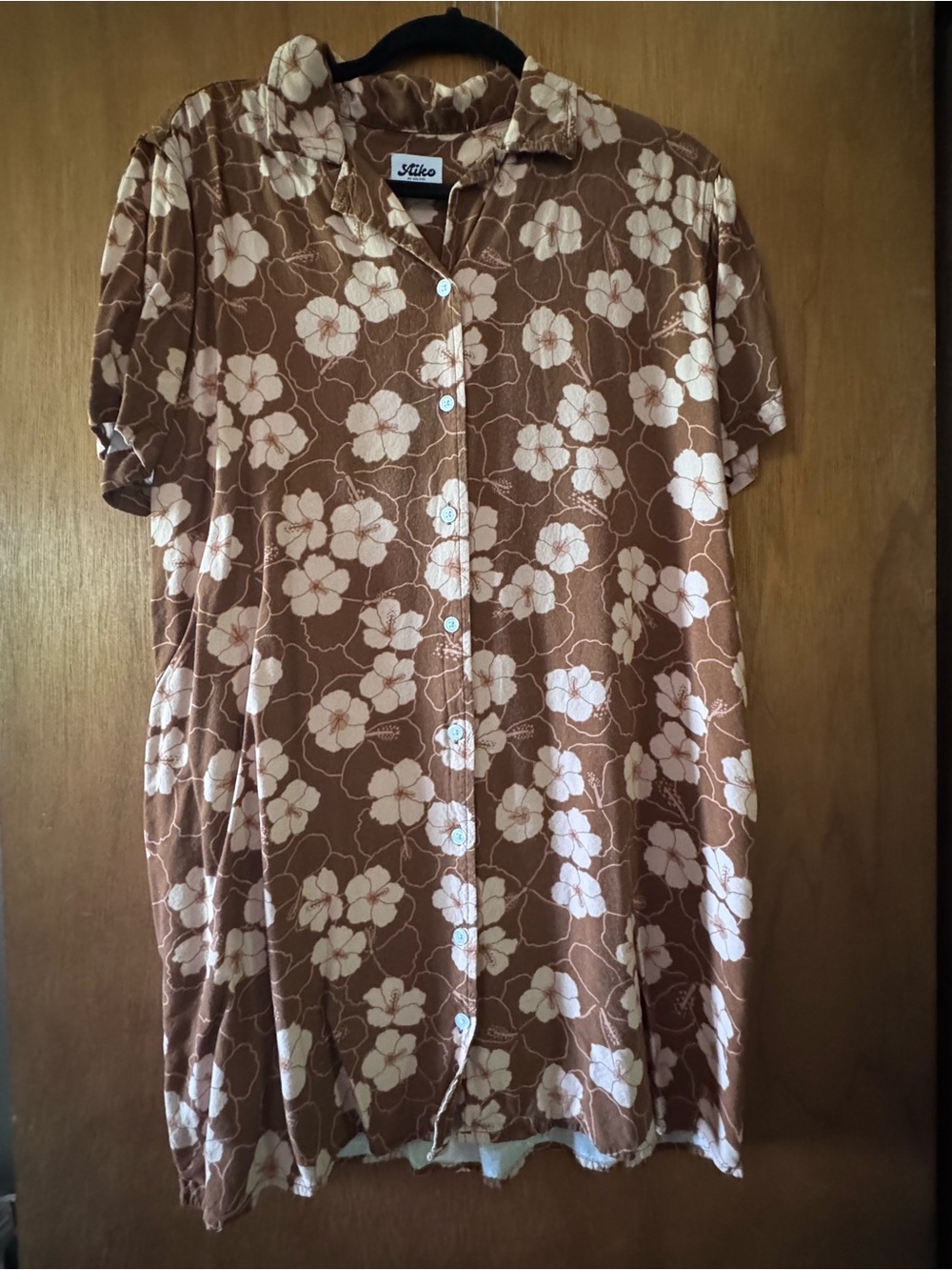 Aiko Brown Floral Button-Front Dress with Cream Flowers
